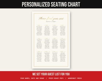 Personalized Wedding Seating Chart, Custom Seating Plan From Your Guest List, Gold Foil, Arch or Minimal, Printable 24x36