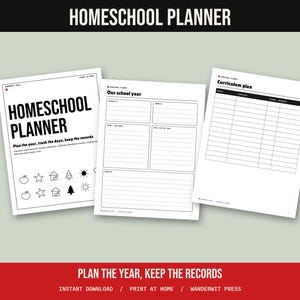 Homeschool Planner Printable, Weekly Schedule, 180 Day Attendance Tracker, Curriculum Plan, Reading Log, Report Card