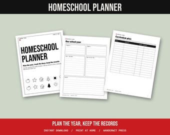 Homeschool Planner Printable, Weekly Schedule, 180 Day Attendance Tracker, Curriculum Plan, Reading Log, Report Card