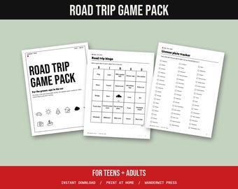 Road Trip Games for Adults and Teens, Car Bingo, License Plate Game, Alphabet Game, Would You Rather, Conversation Cards