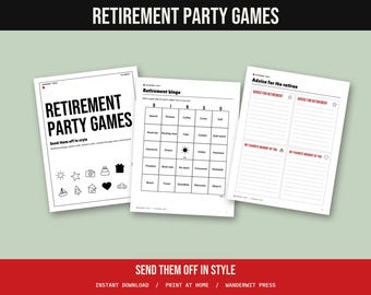 Retirement Party Games Printable, Retirement Bingo, Advice Cards, Bucket List, Memory Cards, Office Retirement Party