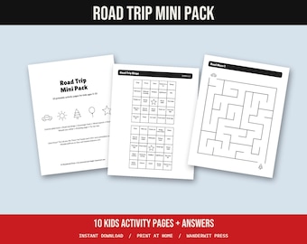 Mini pacchetto stampabile per viaggi in auto per bambini, giochi in macchina, gioco delle targhe, bingo da viaggio, labirinto, ricerca di parole, caccia al tesoro, senza schermo