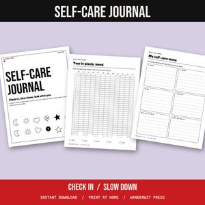 Self Care Journal Printable, Mood Tracker Year in Pixels, Self Care Menu, Weekly Check In, Sleep Tracker, Wellness Journal