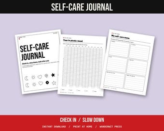 Self Care Journal Printable, Mood Tracker Year in Pixels, Self Care Menu, Weekly Check In, Sleep Tracker, Wellness Journal