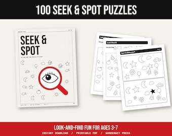 Seek and Find Printable for Kids, Spot the Difference Worksheets, Preschool Activity Pages, Toddler Busy Book, Counting Game, Instant PDF