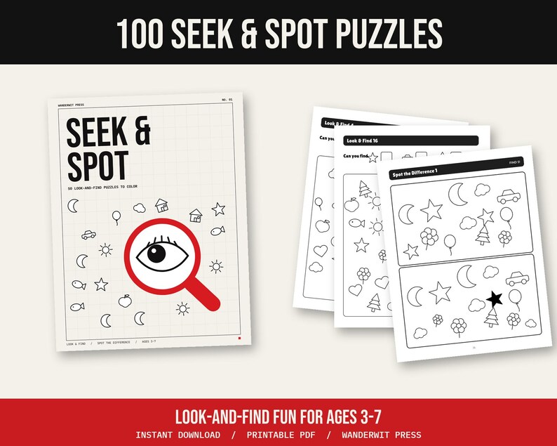 Seek and Find Printable for Kids, Spot the Difference Worksheets, Preschool Activity Pages, Toddler Busy Book, Counting Game, Instant PDF image 1