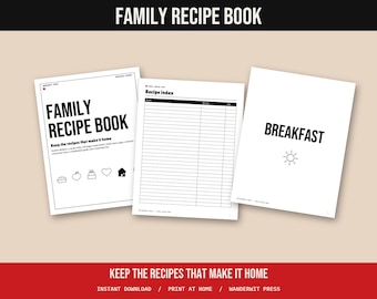 Family Recipe Book Printable, Recipe Binder Pages, Recipe Template, Kitchen Conversion Chart, Recipe Index, Dividers