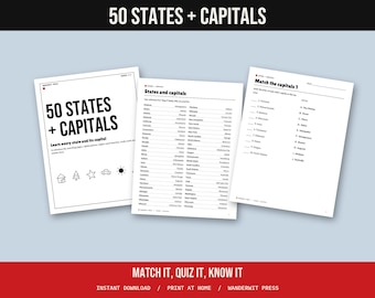 50 delstater och huvudstäder, amerikansk geografi för barn, matchning, frågesport, ordsökning, studiekort, hemundervisning i samhällskunskap