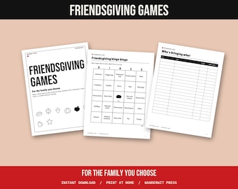 Friendsgiving Games Printable, Friendsgiving Bingo, Potluck Sign Up Sheet, Would You Rather, Thankful Cards, Party Games