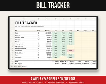 Kalkylblad för fakturahantering, checklista för månatlig fakturabetalning, Google Sheets Excel, fakturaorganisatör, spårning av förfallodatum, fakturamall