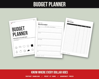 Budget Planner Printable, Monthly Budget, Bill Tracker, Expense Log, Savings Tracker, Debt Payoff, No Spend Challenge