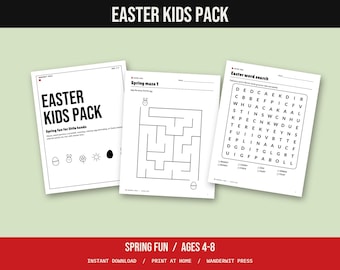 Easter Kids Activity Pack Printable, Easter Mazes, Word Search, Coloring Pages, Egg Decorating, Spring Activities Ages 4-8