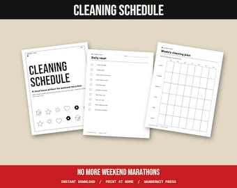 Cleaning Schedule Printable, Weekly Cleaning Checklist, Daily Reset, Monthly Deep Clean, Chore Chart, Home Planner