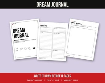 Dream Journal Printable, Dream Log, Lucid Dreaming, Dream Symbols, Sleep Tracker, Dream Diary Pages, Undated