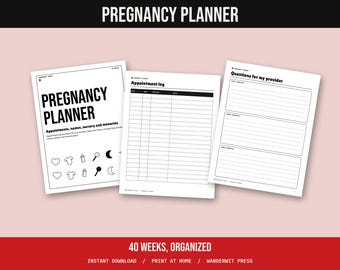 Pregnancy Planner Printable, Prenatal Appointment Log, Baby Name List, Hospital Bag Checklist, Nursery Planner, Bump Journal