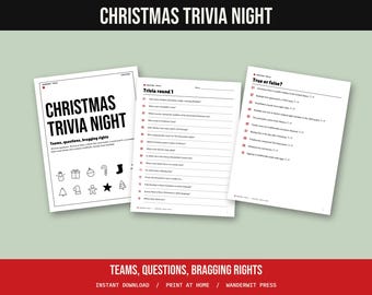 Christmas Trivia Game Printable, Holiday Trivia Questions and Answers, True or False, Carol Game, Family Christmas Game