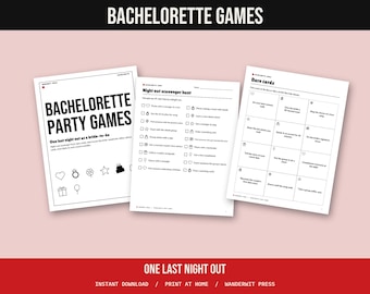 Bachelorette Party Games Printable, Night Out Scavenger Hunt, Dare Cards, Who Knows the Bride, Most Likely To