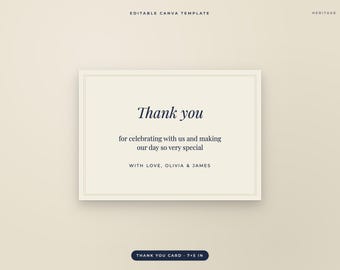 Old Money Wedding Thank You Card Template, Editable Thank You Note, Printable Flat Card, Canva, 5x7
