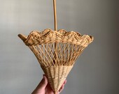 Vintage Wicker Upside Down Basket Umbrella Wall Hanging Planter Basket Natural Colored Boho Wall Decor