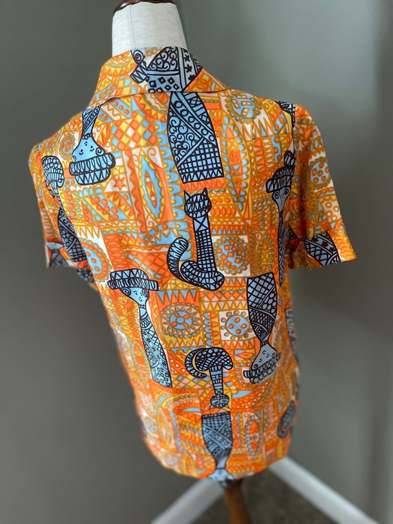 Vintage Abstract Pattern Handmade Button Up Short… - image 9