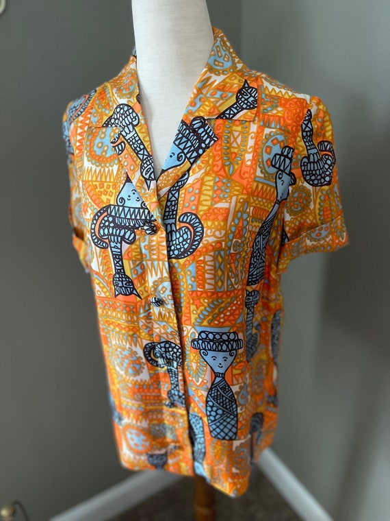 Vintage Abstract Pattern Handmade Button Up Short… - image 4