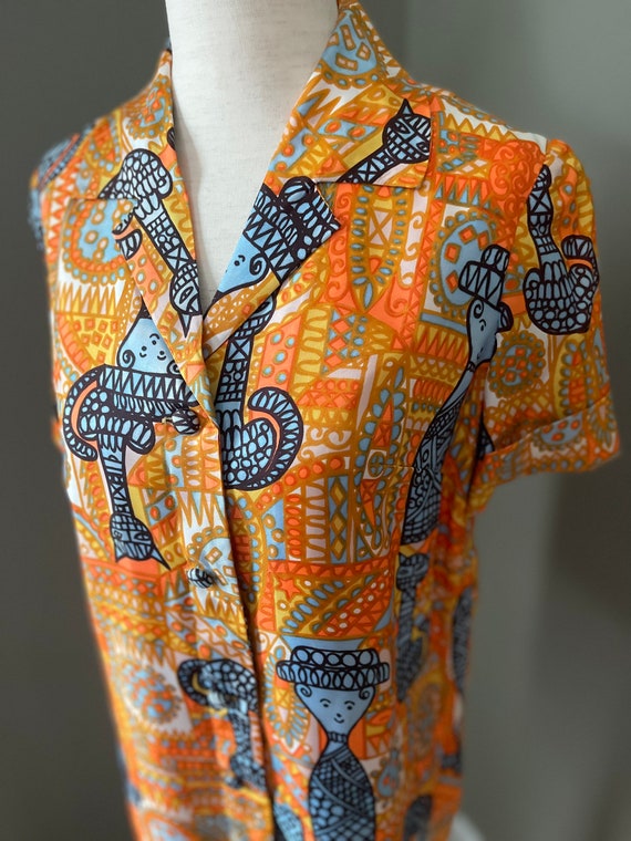 Vintage Abstract Pattern Handmade Button Up Short… - image 1
