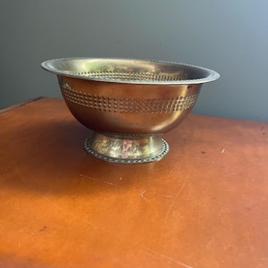 Vintage Midcentury Brass Decorative Footed Pedestal Bowl Catchall or Candy Dish Small Fruit Bowl
