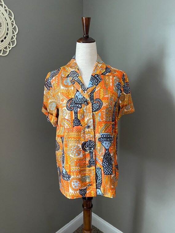 Vintage Abstract Pattern Handmade Button Up Short… - image 2