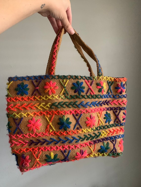Vintage 70s Canvas Woven Colorful Hand Stitched Handbag Purse - Etsy