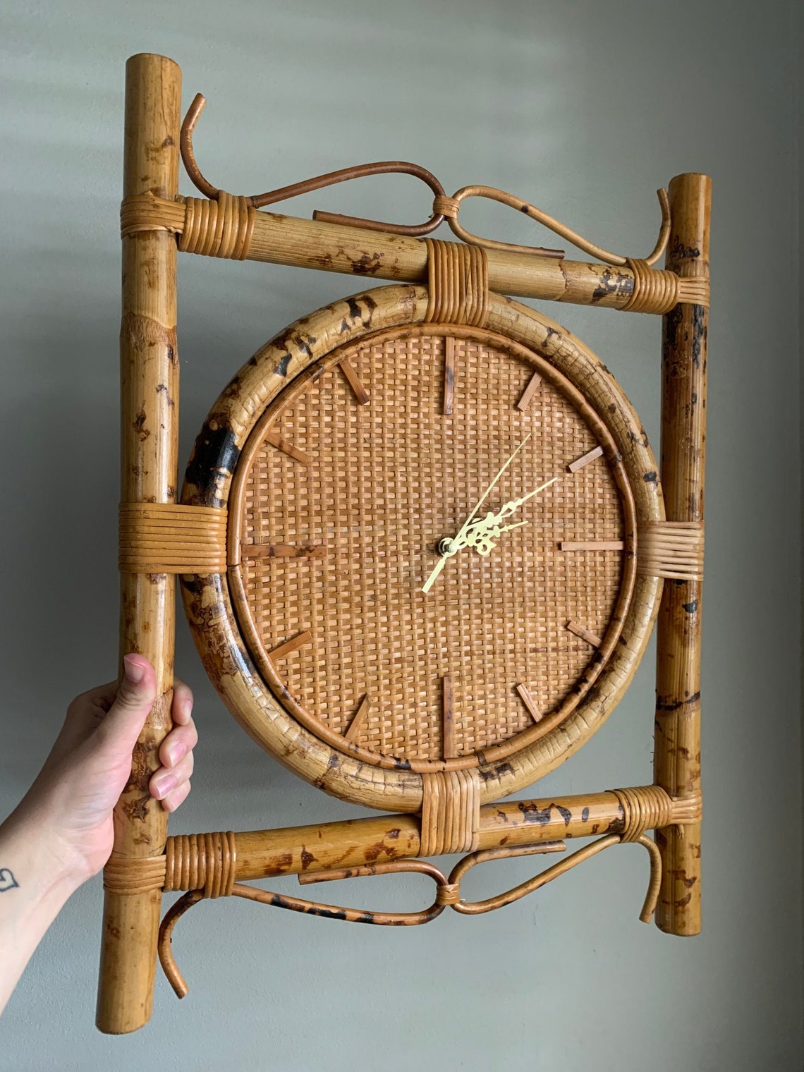 Vintage Bamboo Rattan Wicker Woven Wall Clock Natural Color Etsy