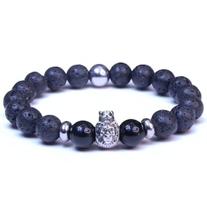 King Lance BOYBEADS 10mm Black Obsidian Lava Leo Zodiac Lion King Bracelet for Men NYC