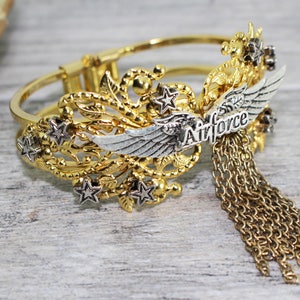 Gold US Air Force Cuff Bracelet Mixed Media Piece OOAK