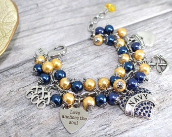 Anclas de amor El soul US Navy Charm Bracelet en acero inoxidable