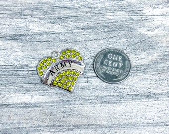 Army Rhinestone Heart Charm