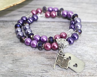 OOAK Purple Military Stretch Bracelet