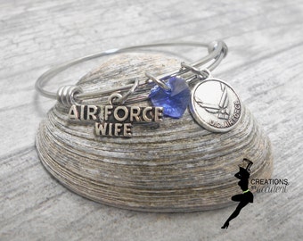 Air Force Wife Stainless Steel Bangle | Airforce Wife Bracelet | USAF Mom, Wife, Girlfriend Jewelry | Milso Jewelry | Air Force Jewelry