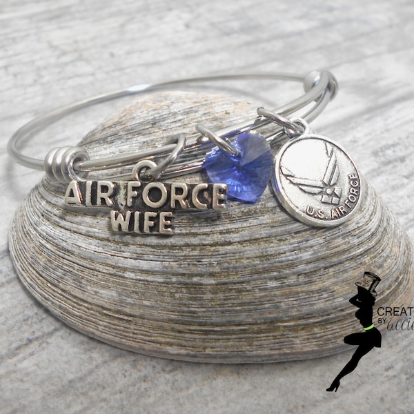 Air Force Wife Stainless Steel Bangle | Airforce Wife Bracelet | USAF Mom, Wife, Girlfriend Jewelry | Milso Jewelry | Air Force Jewelry