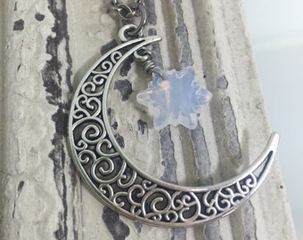 Moon and Star Pendant - Crescent Moon Necklace - Moon of my Life - Crescent Moon Jewelry - Galaxy Necklace - Dark Moon Necklace -Nebula Star