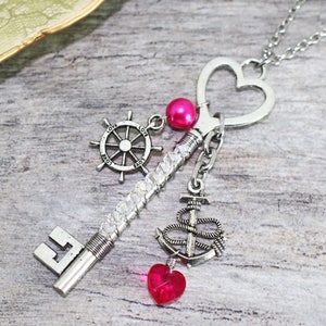 Nautical Layered Key Necklace in Stainless Steel image 1