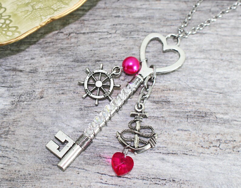 Nautical Layered Key Necklace in Stainless Steel image 1