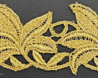 1&1/2" metallic gold  flower leaf venice venise lace bridal fabric trim 3.5 yards