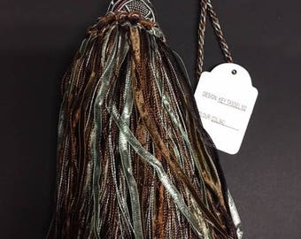 7&1/2" Brown  Mint Key Tassel Home Decorating Fabric Trim Lot Of 2