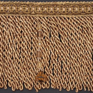 6&quot; Brown Cream Gold Beaded Bullion Fabric Fringe Trim 5 Yards