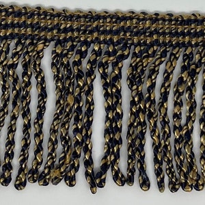 3&quot; Navy Blue Gold Mingled Bullion Fringe Fabric Trim 11 yards