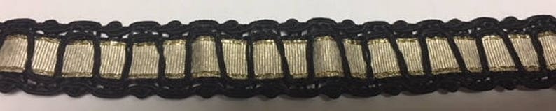 3/4 Black Matte Gold Metallic Ribbon Braid 12 Yards image 1