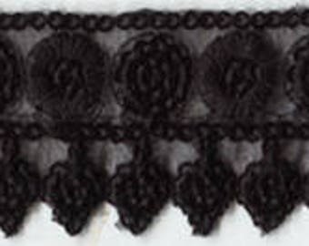 1/2" black ruffled lace fabric trim 25 yards