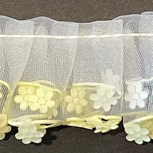 1&quot; white pleated nylon organza fabric trim multi color floral edge 12 yards