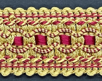 1" Gold & Burgundy Gimp Braid Fabric Trim 12 Yards Fabric Holiday Trim Trimming