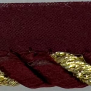1/4&quot; Burgundy Metallic Gold Twisted Lip Cord Edge Fabric Trim 12 Yards
