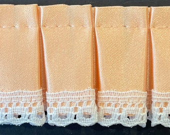 1&1/2" Peach Satin White Lace Edge Pleated Fabric Trim 12 Yards Trimming